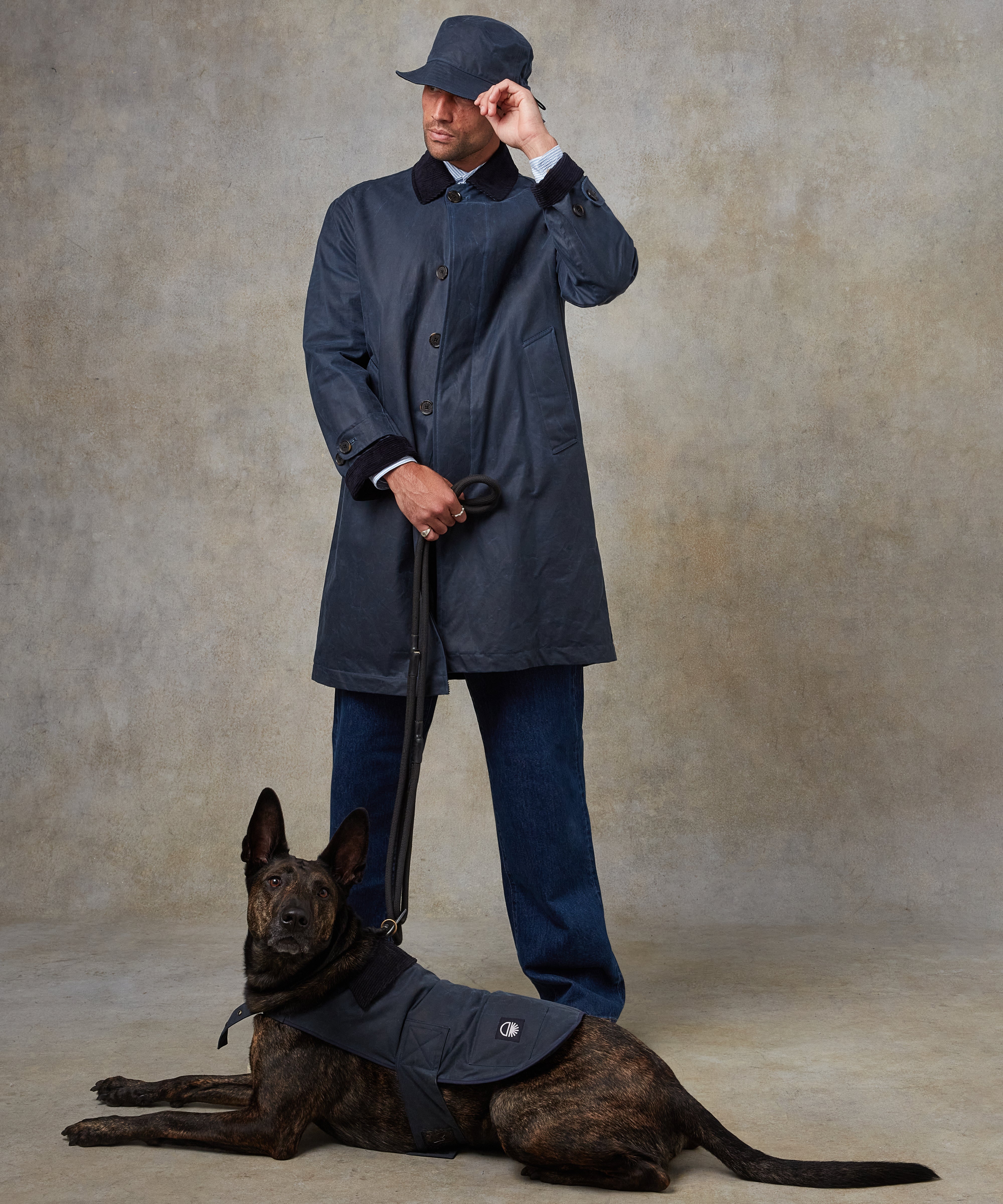 Batch LDN Men's and Dog's Navy Waxed Canvas Overcoat